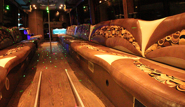 Plush leather seating on party bus